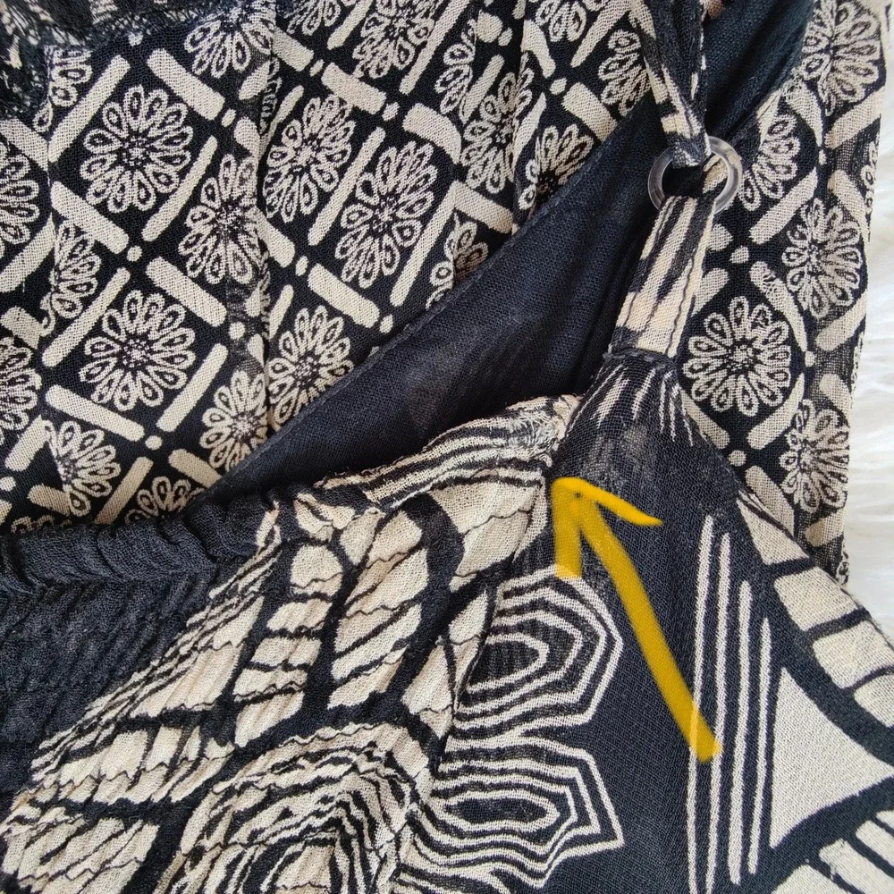Temptation Boho Patchwork Maxi Dress Black Empire Tiered Spaghetti Strap Rayon M